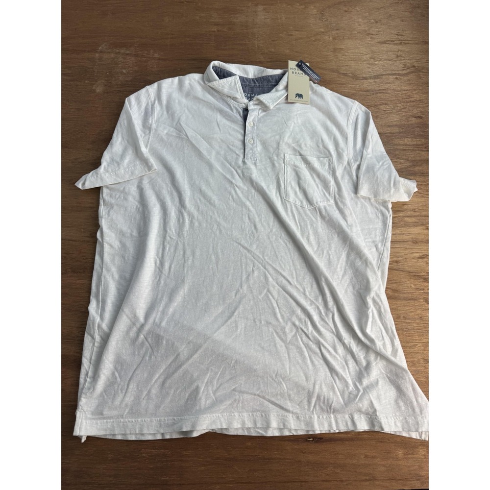 The Normal Brand Slub Polo Shirt Mens 2XL White Pocket Chambray Collar Casual